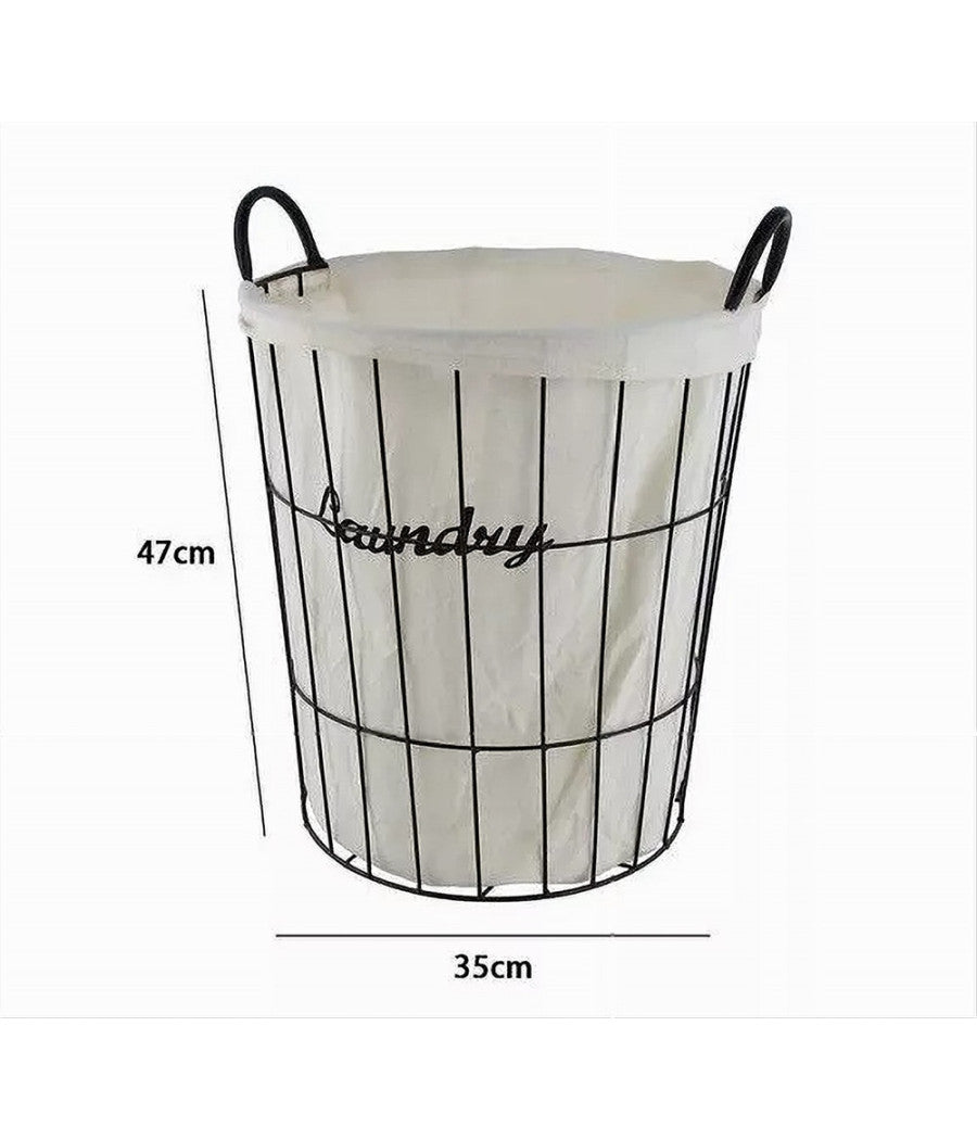 Cesto Contenitore Porta Biancheria Tessuto Con Struttura In Metallo Bagno 10629         