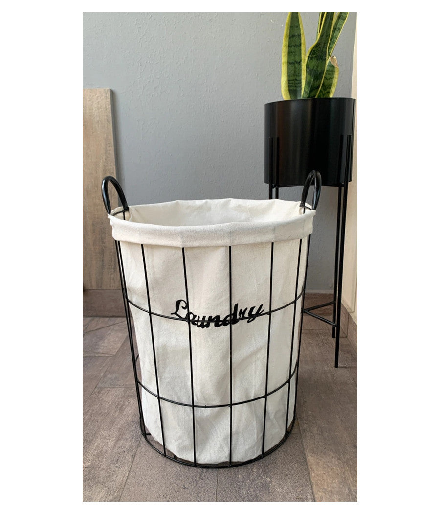 Cesto Contenitore Porta Biancheria Tessuto Con Struttura In Metallo Bagno 10629         