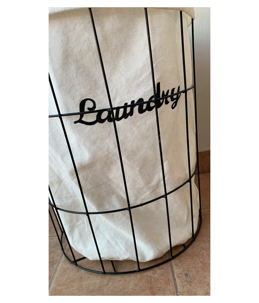 Cesto Contenitore Porta Biancheria Tessuto Con Struttura In Metallo Bagno 10629         
