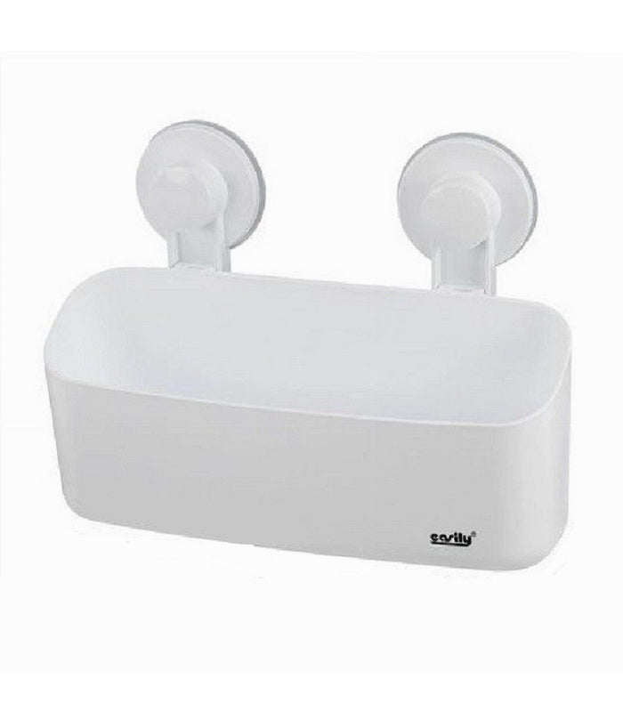 Cesto Contenitore Porta Oggetti A Ventosa Bianco Accessori Bagno 24x8x11cm 59552         
