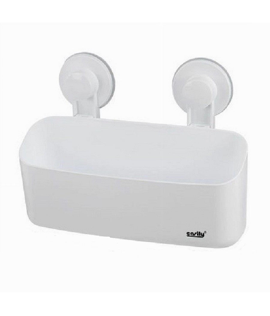 Cesto Contenitore Porta Oggetti A Ventosa Bianco Accessori Bagno 24x8x11cm 59552         