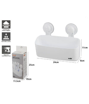 Cesto Contenitore Porta Oggetti A Ventosa Bianco Accessori Bagno 24x8x11cm 59552         