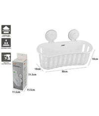 Cesto Contenitore Porta Oggetti A Ventosa Bianco Accessori Bagno 30x10cm 59553         