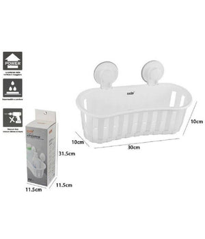 Cesto Contenitore Porta Oggetti A Ventosa Bianco Accessori Bagno 30x10cm 59553         