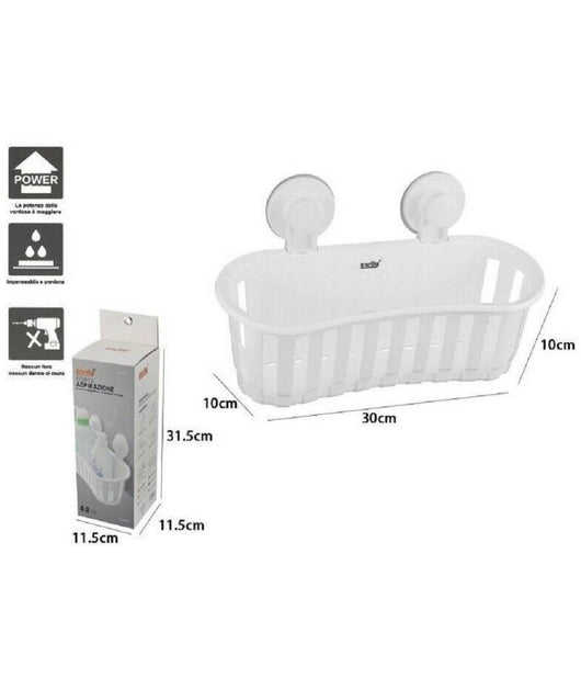 Cesto Contenitore Porta Oggetti A Ventosa Bianco Accessori Bagno 30x10cm 59553         