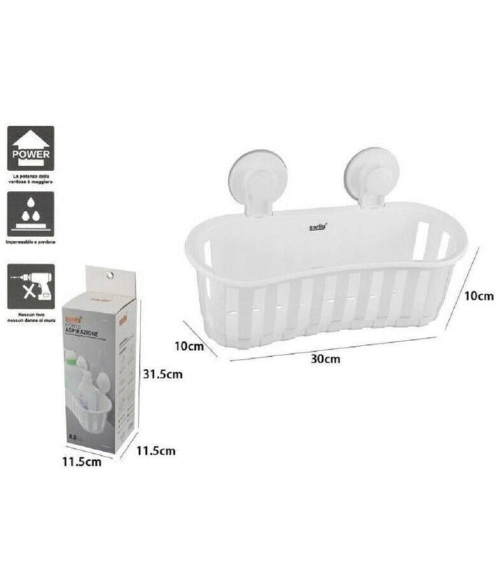 Cesto Contenitore Porta Oggetti A Ventosa Bianco Accessori Bagno 30x10cm 59553         