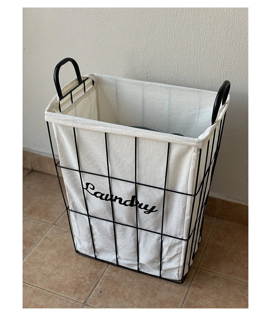 Cesto Contenitore Portabiancheria In Tessuto Con Struttura In Metallo Bagno 10630         