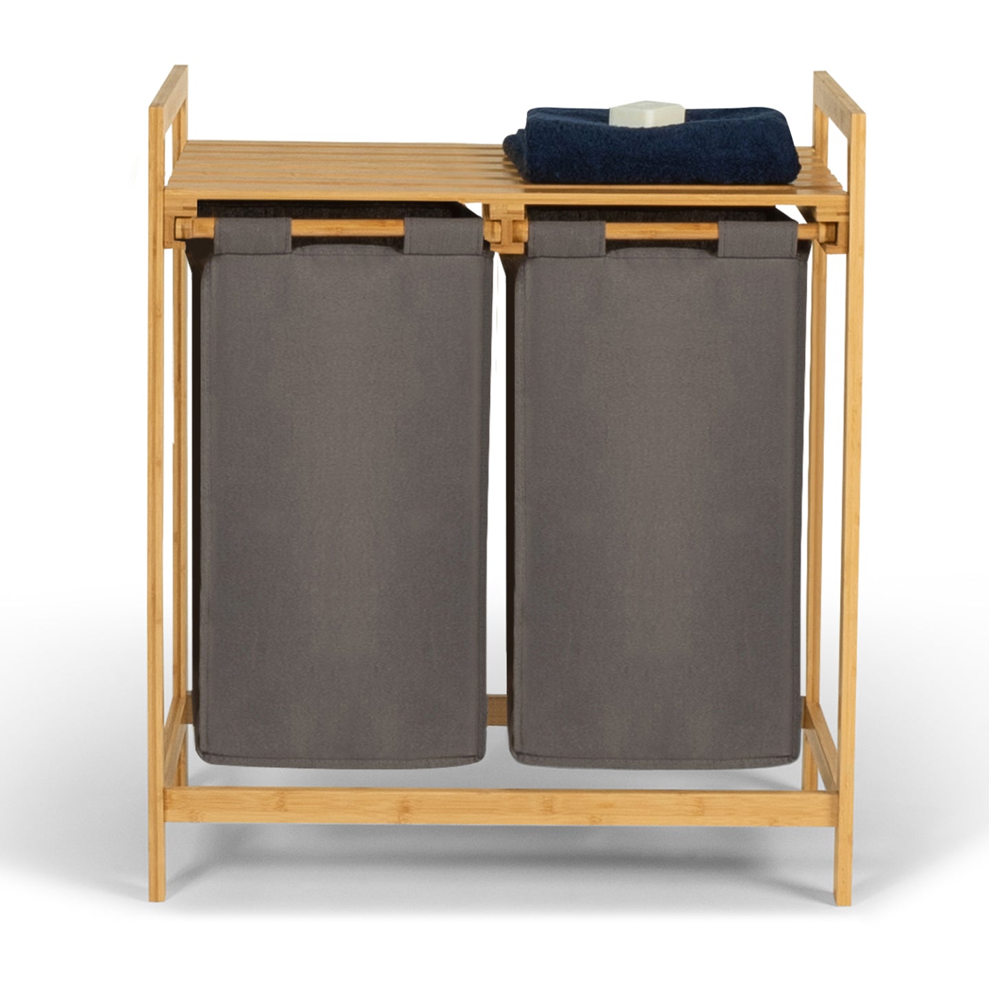 IDMarket - Cesto doppio in bambù BEA per biancheria in tessuto grigio antracite