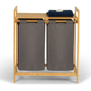 IDMarket - Cesto doppio in bambù BEA per biancheria in tessuto grigio antracite