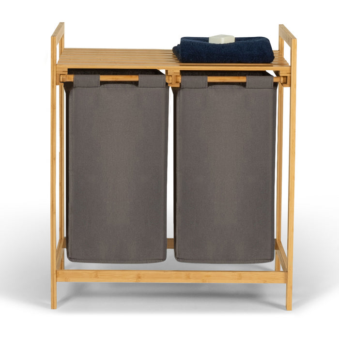 IDMarket - Cesto doppio in bambù BEA per biancheria in tessuto grigio antracite