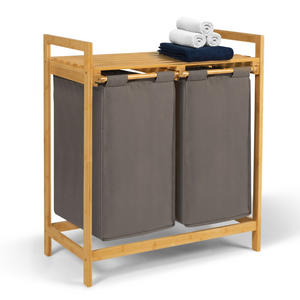 IDMarket - Cesto doppio in bambù BEA per biancheria in tessuto grigio antracite