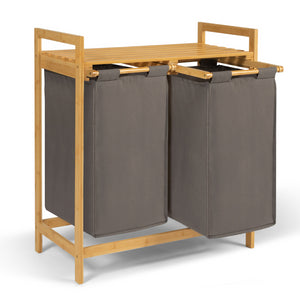 IDMarket - Cesto doppio in bambù BEA per biancheria in tessuto grigio antracite