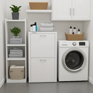 Cesto per la biancheria AUDREY , 100L, 3 scomparti, metallo bianco, design moderno