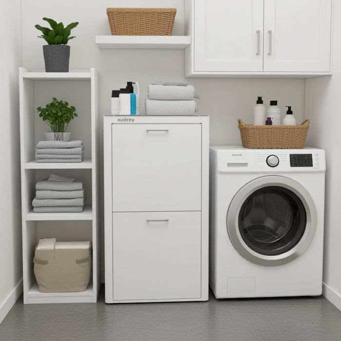 Cesto per la biancheria AUDREY , 100L, 3 scomparti, metallo bianco, design moderno