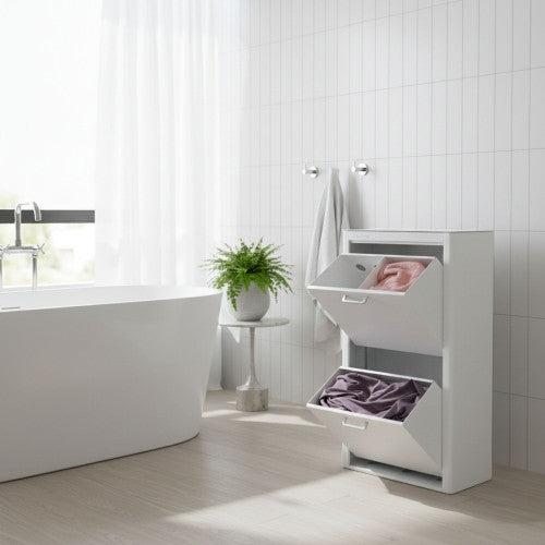 Cesto per la biancheria AUDREY , 100L, 3 scomparti, metallo bianco, design moderno