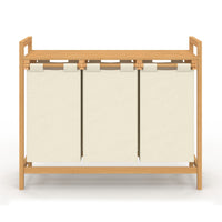 IDMarket - Cesto per la biancheria in bambù a 3 scomparti in tessuto ecrù BEA