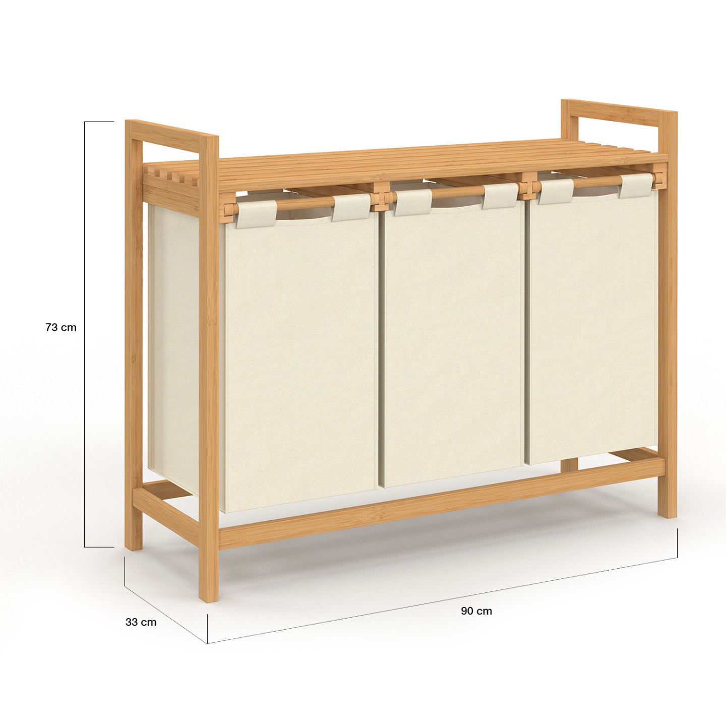 IDMarket - Cesto per la biancheria in bambù a 3 scomparti in tessuto ecrù BEA