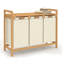 IDMarket - Cesto per la biancheria in bambù a 3 scomparti in tessuto ecrù BEA