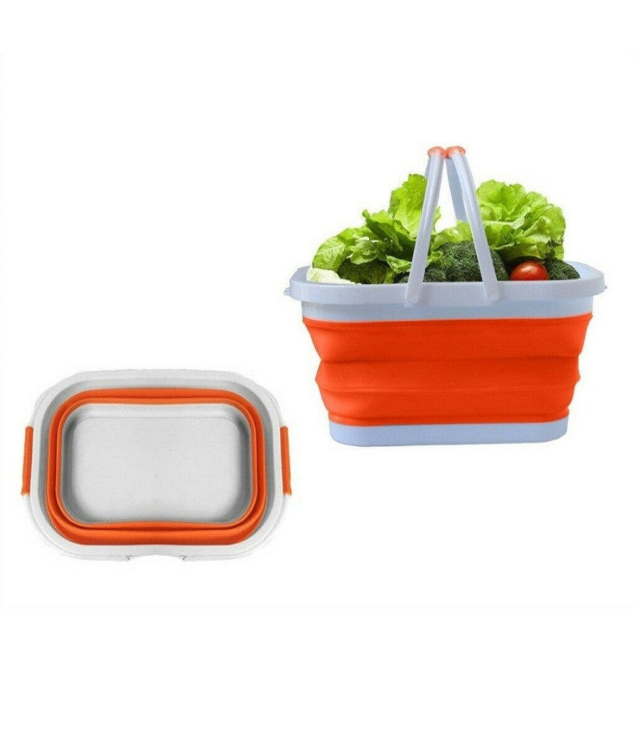 Cesto Pieghevole In Silicone Multiuso Bagno Cucina Pic Nic Alimenti 38x27x19cm         