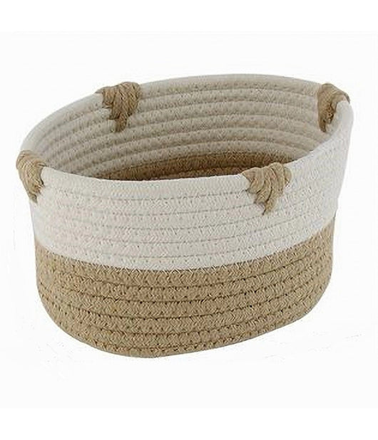 Cesto Porta Biancheria Bicolore In Tessuto Intrecciato Cestino 20x15x11 Cm 10658         