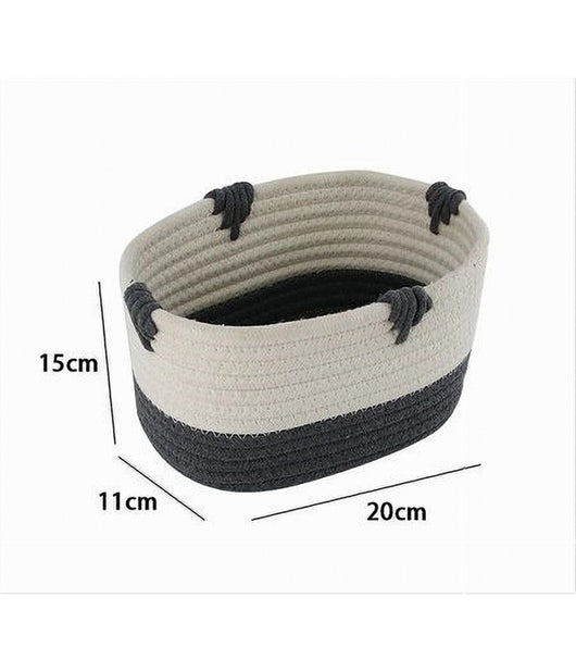 Cesto Porta Biancheria Bicolore In Tessuto Intrecciato Cestino 20x15x11cm 10662         