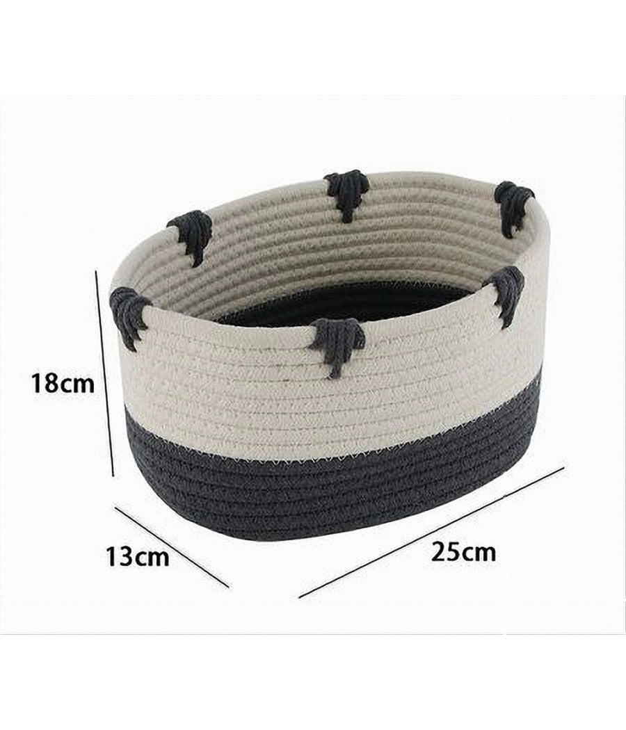 Cesto Porta Biancheria Bicolore In Tessuto Intrecciato Cestino 25x18x13 Cm 10663         