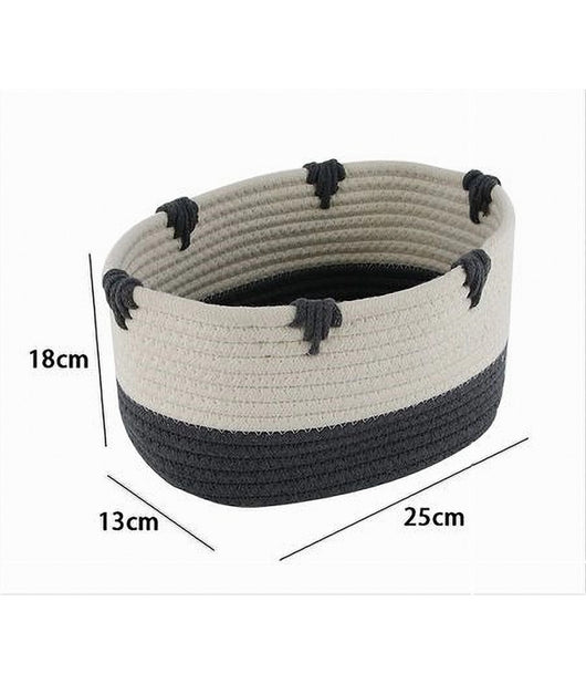 Cesto Porta Biancheria Bicolore In Tessuto Intrecciato Cestino 25x18x13 Cm 10663         