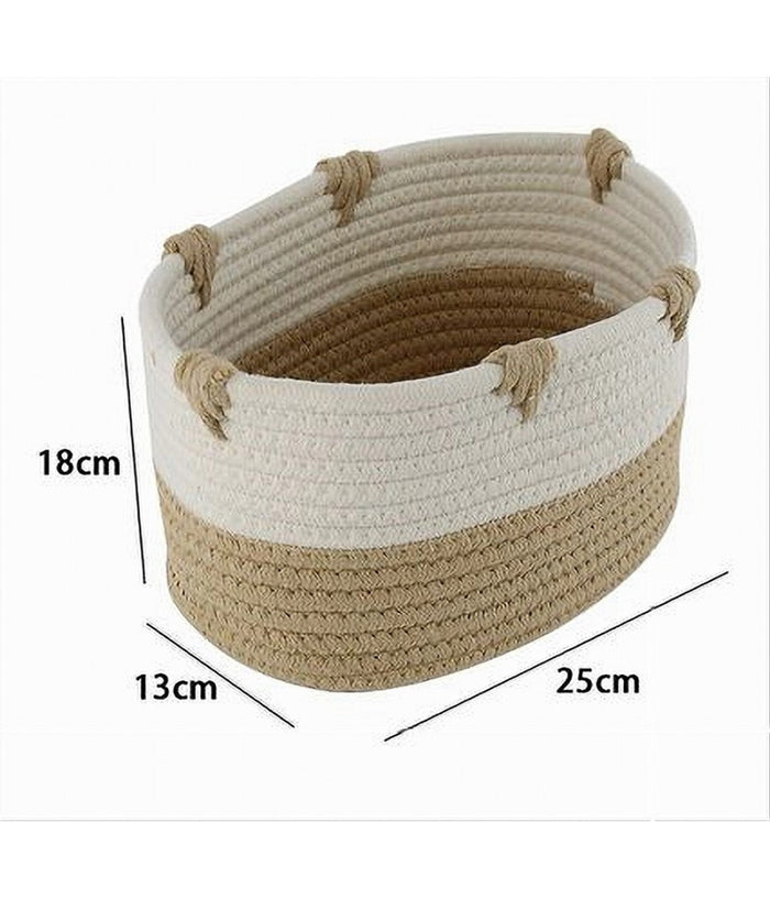 Cesto Porta Biancheria Bicolore In Tessuto Intrecciato Cestino 25x18x13cm 10659         