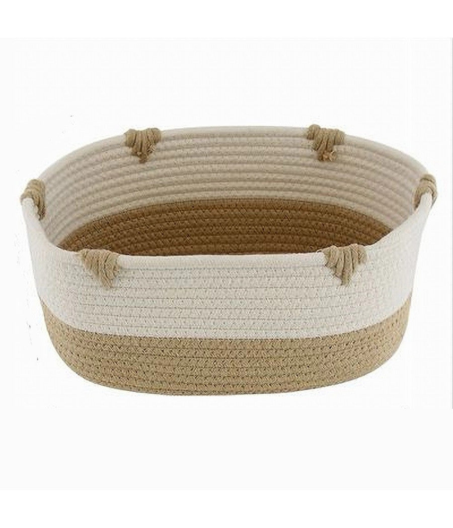 Cesto Porta Biancheria Bicolore In Tessuto Intrecciato Cestino 30x22x14 Cm 10660         