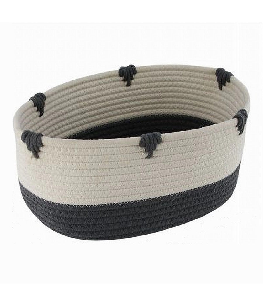 Cesto Porta Biancheria Bicolore In Tessuto Intrecciato Cestino 30x22x14cm 10664         