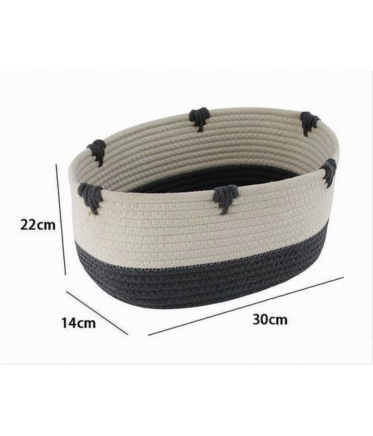 Cesto Porta Biancheria Bicolore In Tessuto Intrecciato Cestino 30x22x14cm 10664         