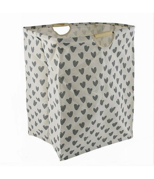 Cesto Porta Biancheria Cuori Grigi Contenitore Panni Sporchi Richiudibile 10622         