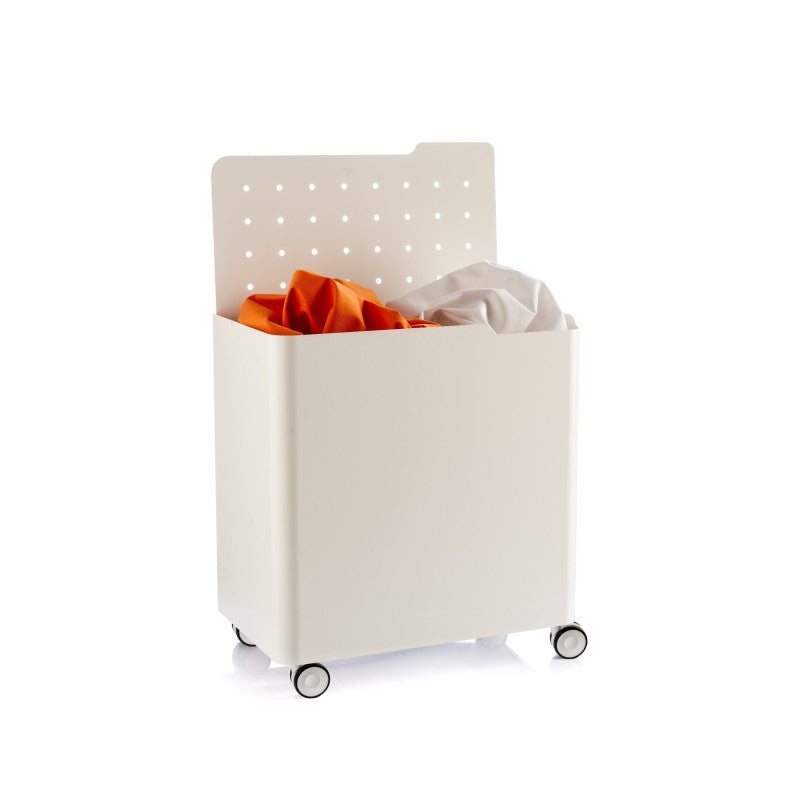 Cesto porta biancheria LUCCA con ruote, 60 L, 2 scomparti, chiusura soft, struttura metallica bianca