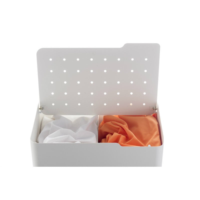Cesto porta biancheria LUCCA con ruote, 60 L, 2 scomparti, chiusura soft, struttura metallica bianca
