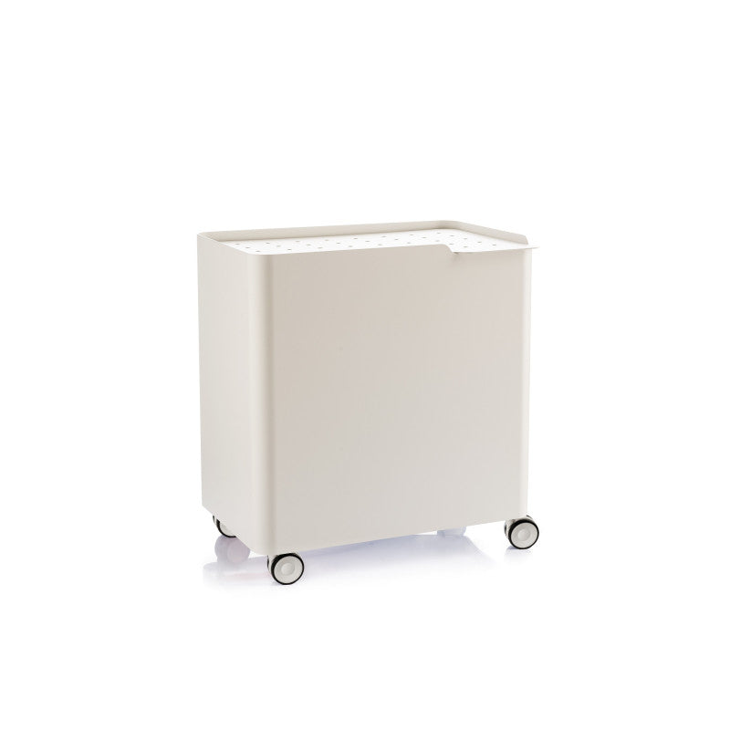 Cesto porta biancheria LUCCA con ruote, 60 L, 2 scomparti, chiusura soft, struttura metallica bianca