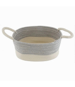 Cesto Porta Biancheria Oggetti Corda Intrecciata Ovale Manici 35x25x16 Cm 10679         