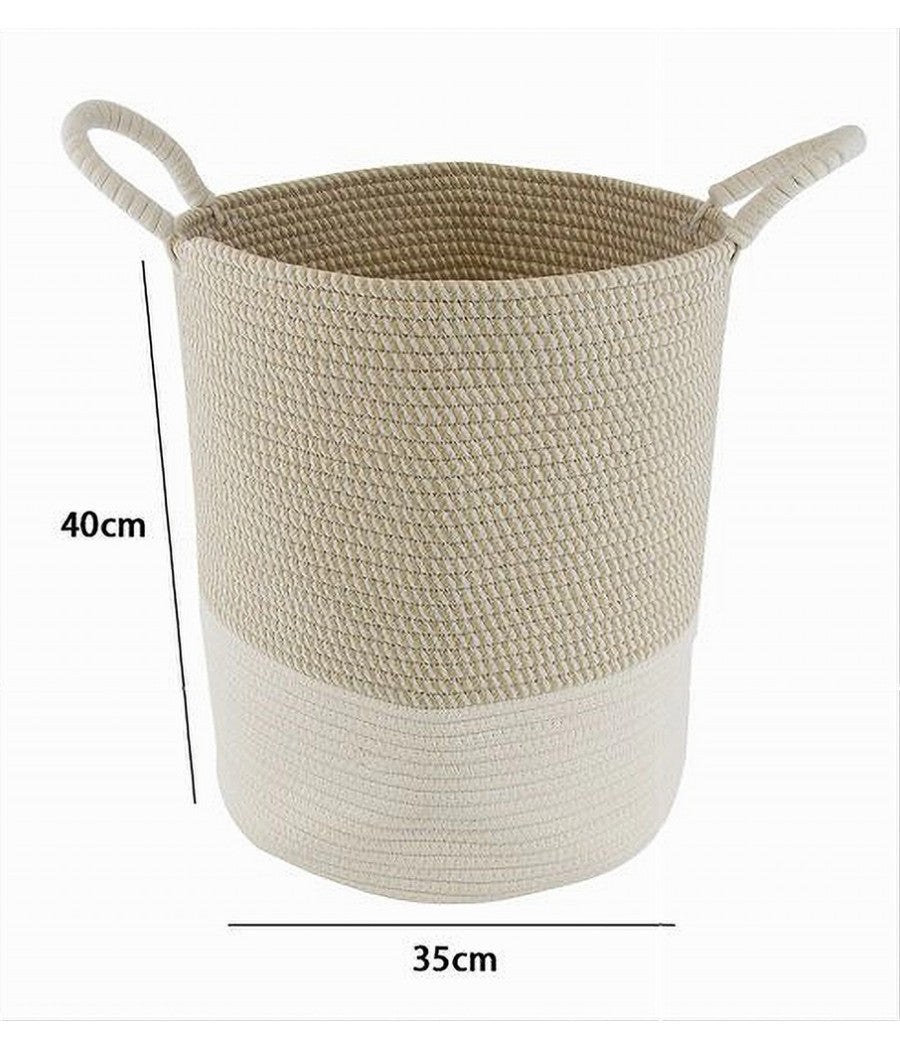 Cesto Porta Biancheria Oggetti In Corda Intrecciata Con Manici 35 X 40 Cm 10678         