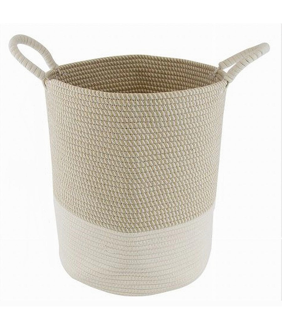 Cesto Porta Biancheria Oggetti In Corda Intrecciata Con Manici 35 X 40 Cm 10678         