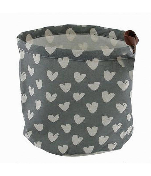 Cesto Porta Oggetti Con Cuori In Tessuto Con Manico Bagno Cucina 25x28cm 10612         