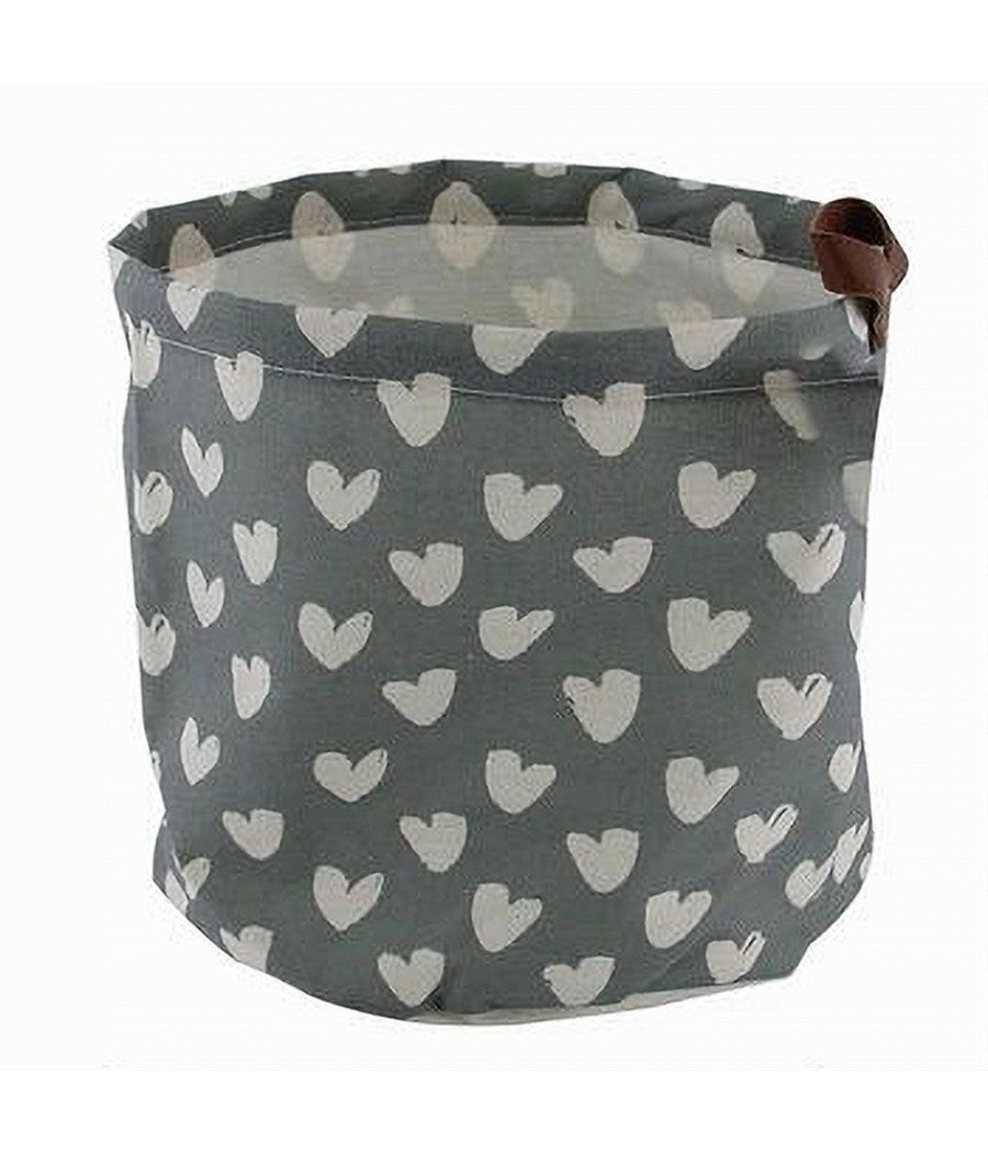 Cesto Porta Oggetti Con Cuori In Tessuto Con Manico Bagno Cucina 25x28cm 10612         
