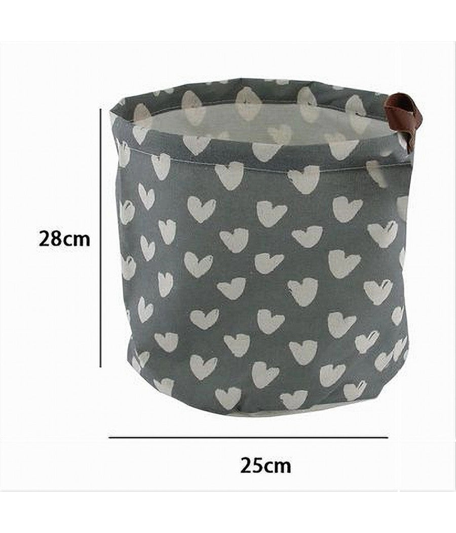 Cesto Porta Oggetti Con Cuori In Tessuto Con Manico Bagno Cucina 25x28cm 10612         