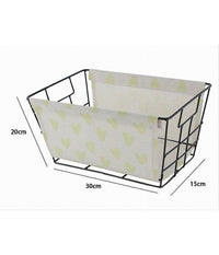 Cesto Porta Oggetti In Ferro Tessuto Stampa Cuori Gialli Manici 30x20x15cm 10617         