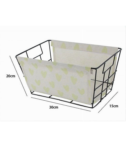 Cesto Porta Oggetti In Ferro Tessuto Stampa Cuori Gialli Manici 30x20x15cm 10617         