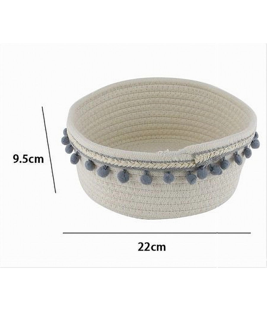 Cesto Porta Oggetti Per Biancheria In Corda Pon Pon Grigi Cestino 22x9.5cm 10670         