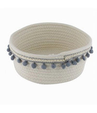 Cesto Porta Oggetti Per Biancheria In Corda Pon Pon Grigi Cestino 22x9.5cm 10670         