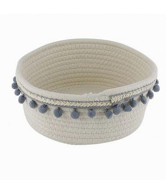 Cesto Porta Oggetti Per Biancheria In Corda Pon Pon Grigi Cestino 22x9.5cm 10670         