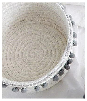 Cesto Porta Oggetti Per Biancheria In Corda Pon Pon Grigi Cestino 30x14 Cm 10671         