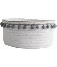 Cesto Porta Oggetti Per Biancheria In Corda Pon Pon Grigi Cestino 30x14 Cm 10671         