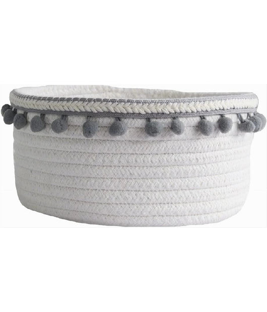 Cesto Porta Oggetti Per Biancheria In Corda Pon Pon Grigi Cestino 30x14 Cm 10671         