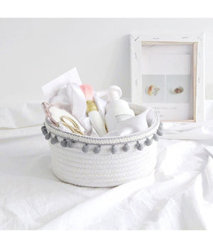 Cesto Porta Oggetti Per Biancheria In Corda Pon Pon Grigi Cestino 30x14 Cm 10671         